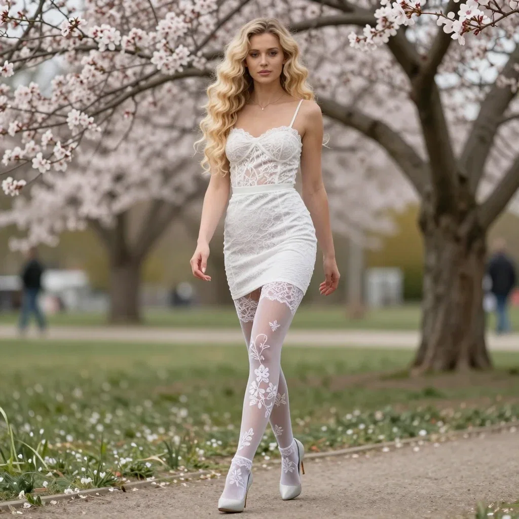 blonde woman spring park outfit