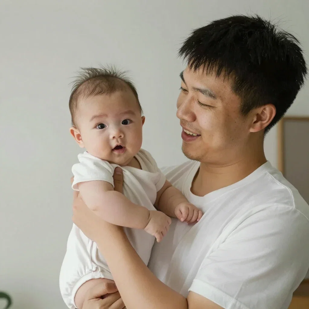 young father holding baby