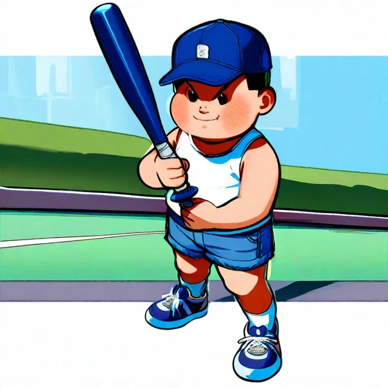 chubby boy baseball batting street