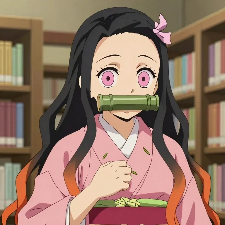nezuko kamado portrait bamboo muzzle pink kimono