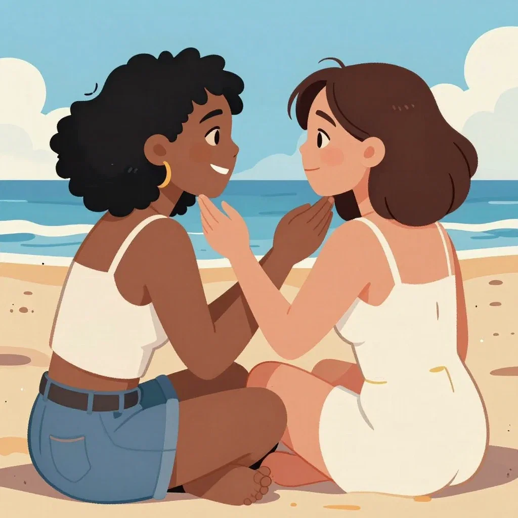 man woman flirting beach sun