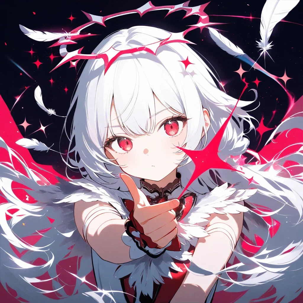 magic girl white hair crimson eyes dynamism sparkle