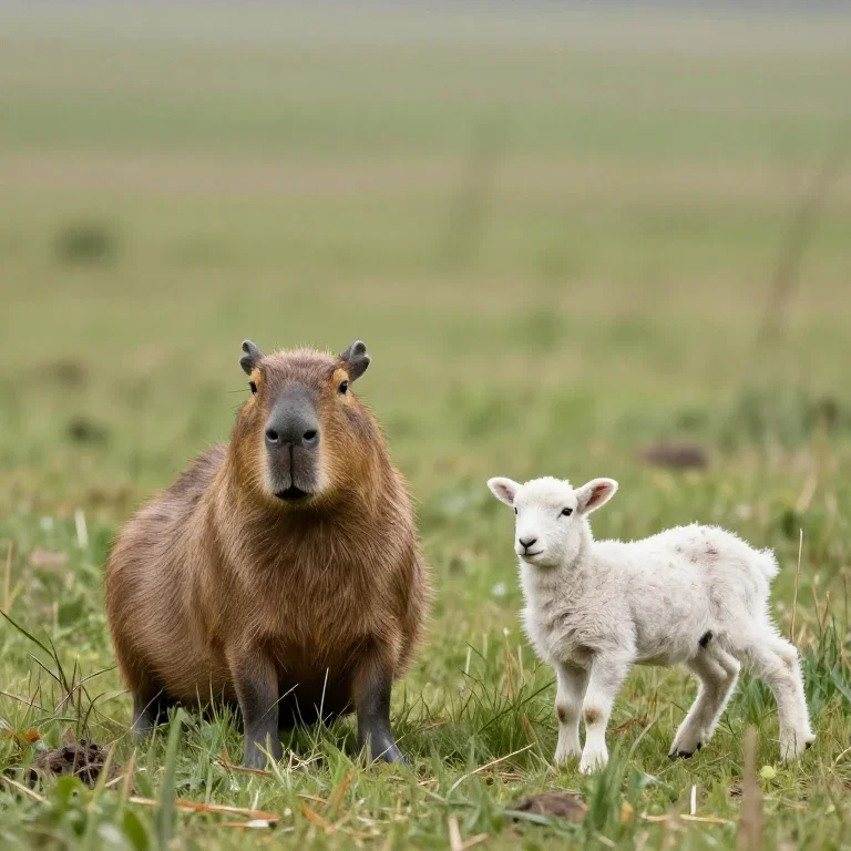 capybara lamb skipping long grass