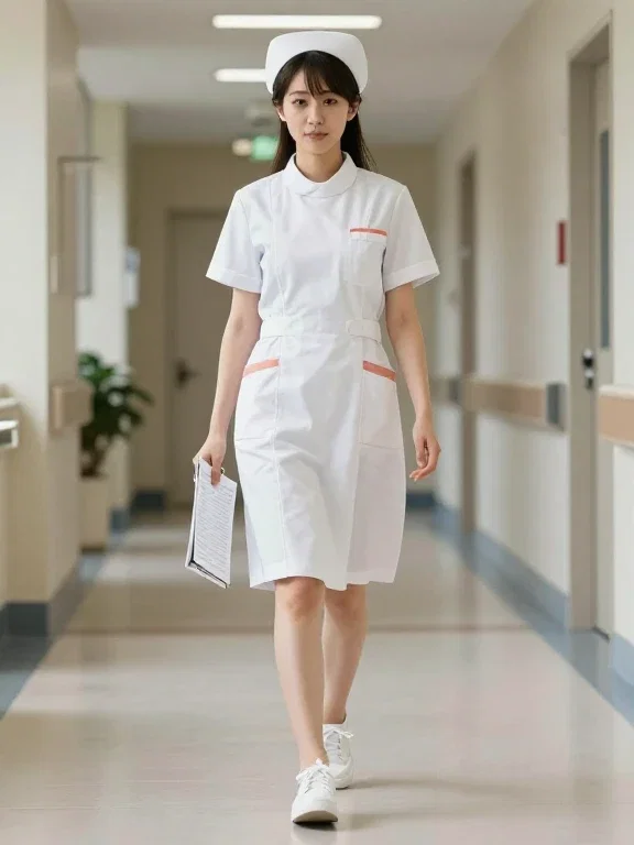 japanese nurse walking in hospital corridor