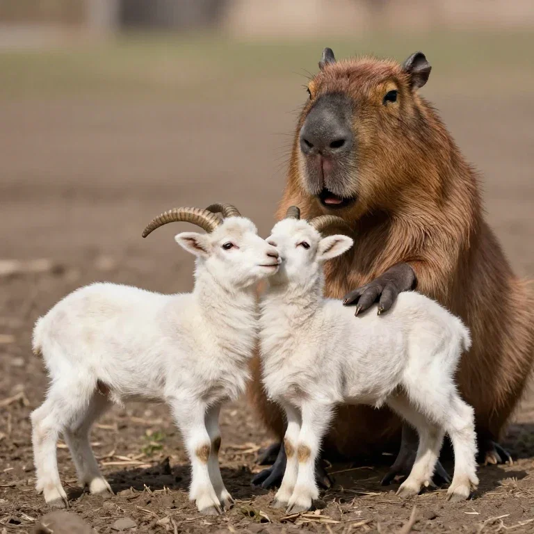 capybara and lamb playing