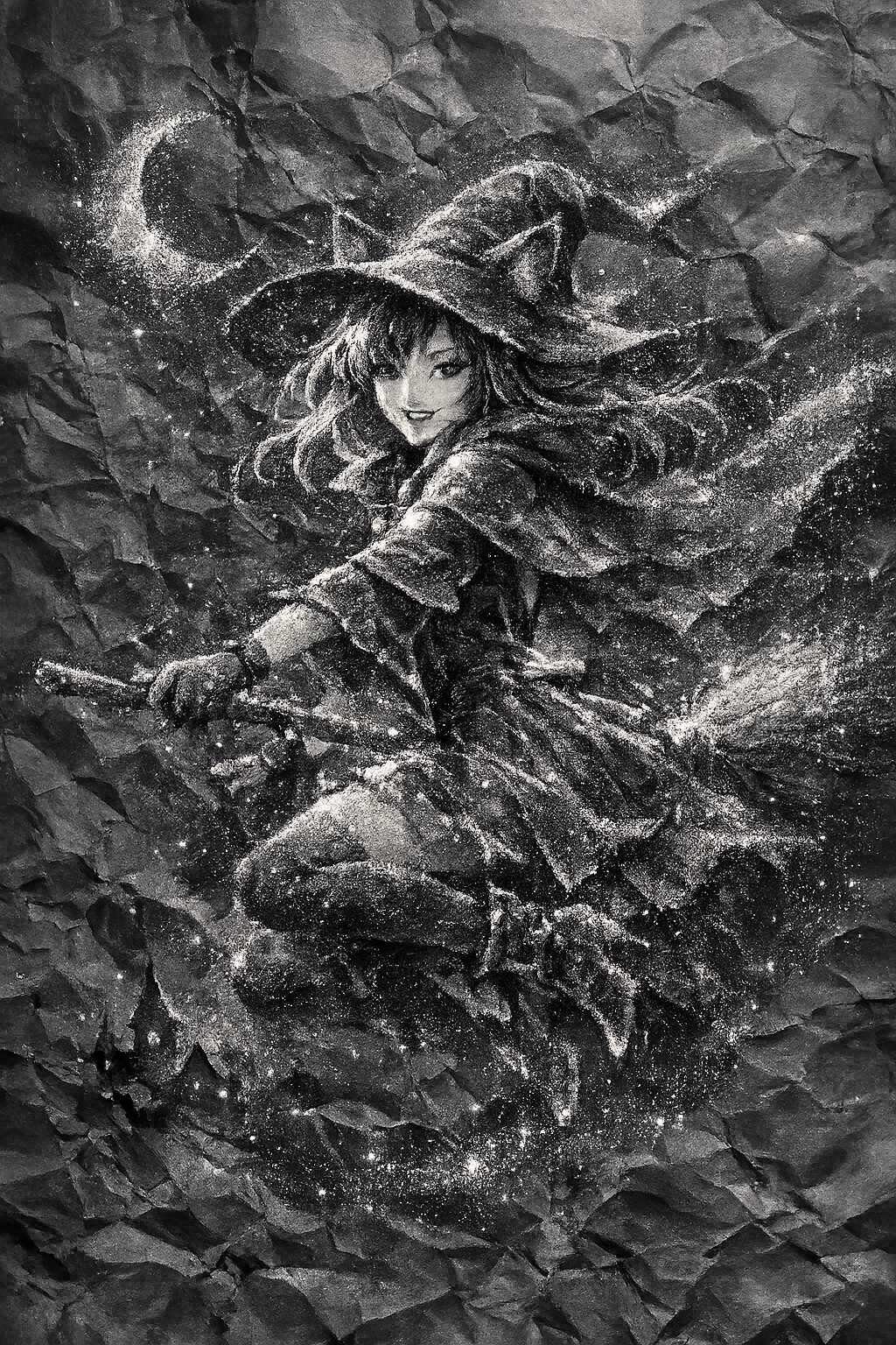 witch cat ears glass powder painting