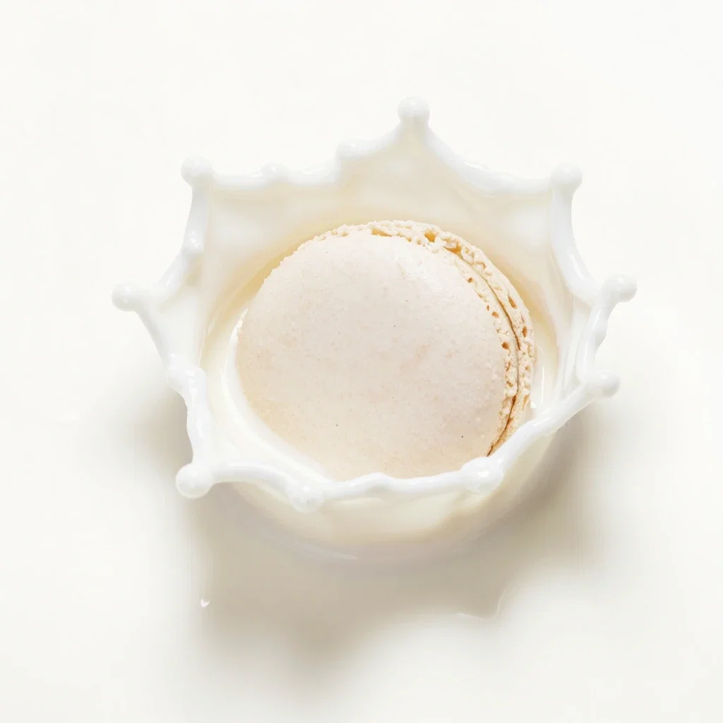 vanilla macaron fell into milk creating crown