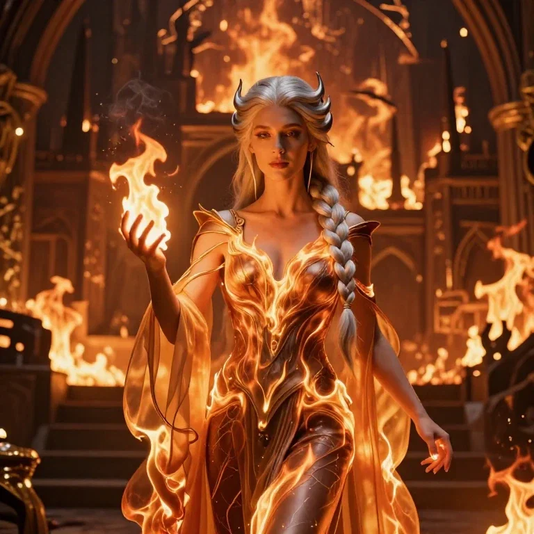 sylaise hearthkeeper goddess flame portrait