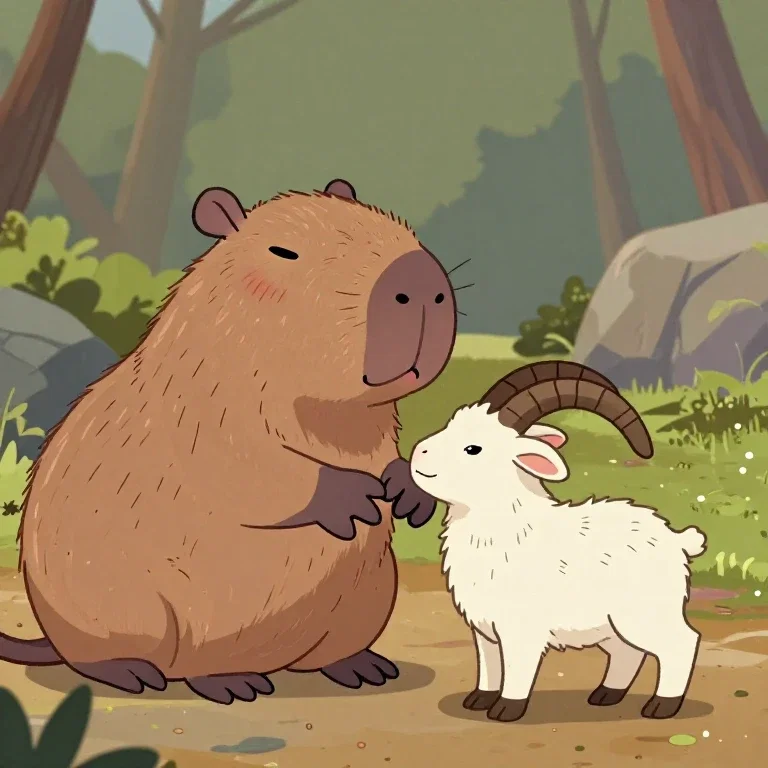 capybara and lamb playing