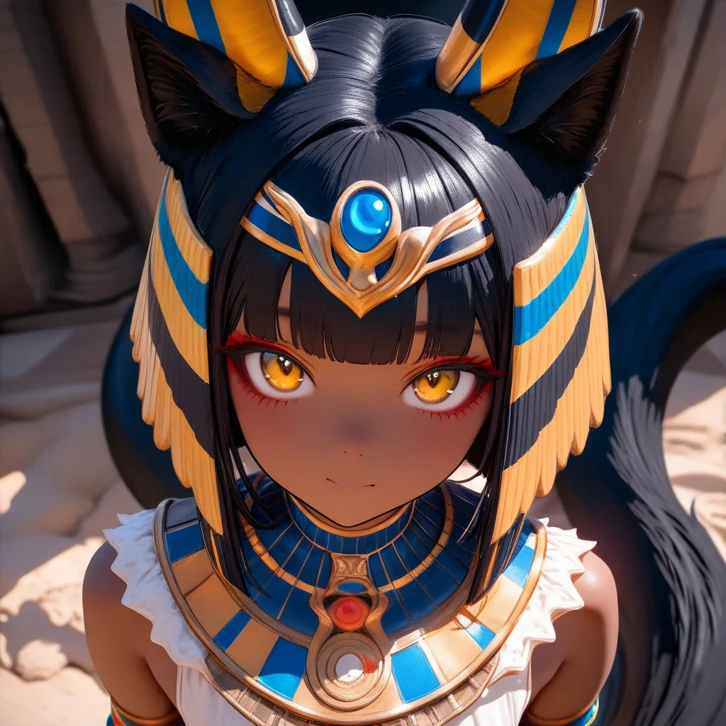ancient egyptian girl cat ears black tail