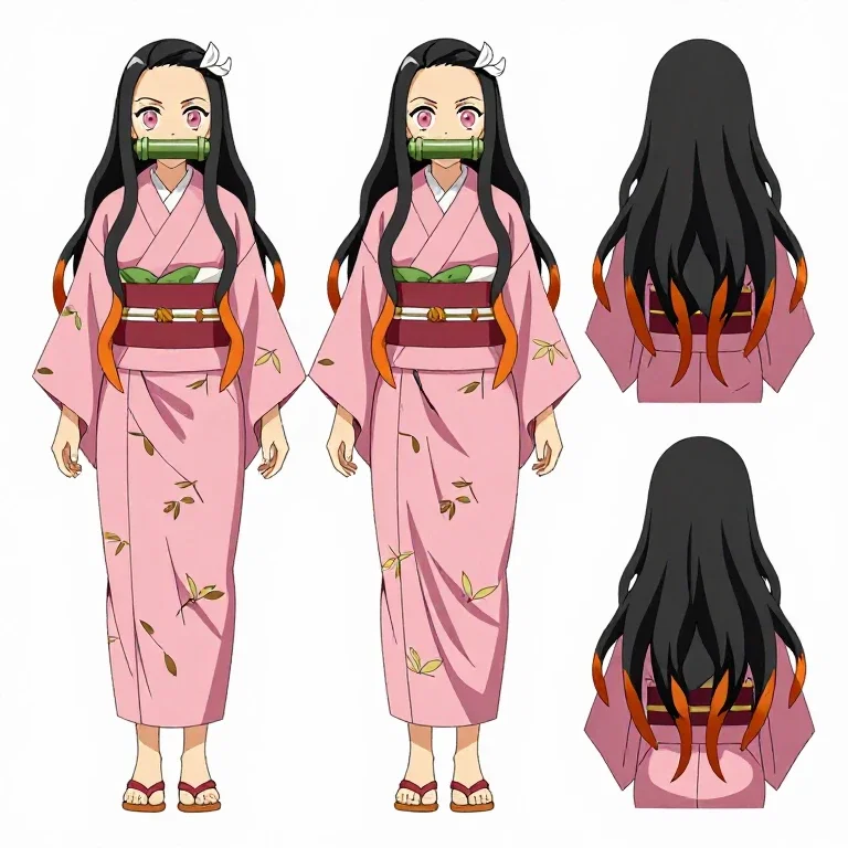 nezuko kamado anime character sheet multiple angles