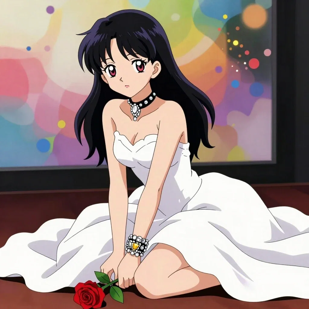 anime bride kneeling for rose
