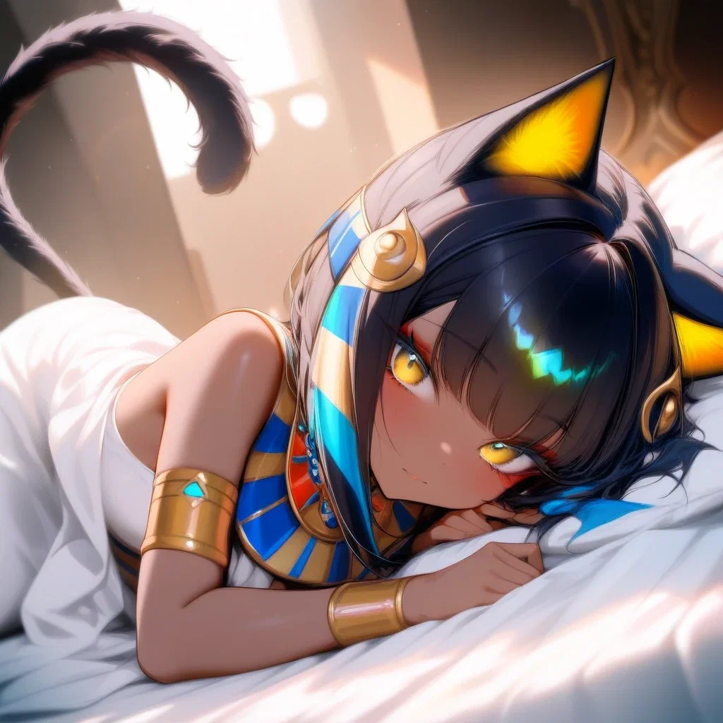 ancient egyptian girl cat ears tail bed