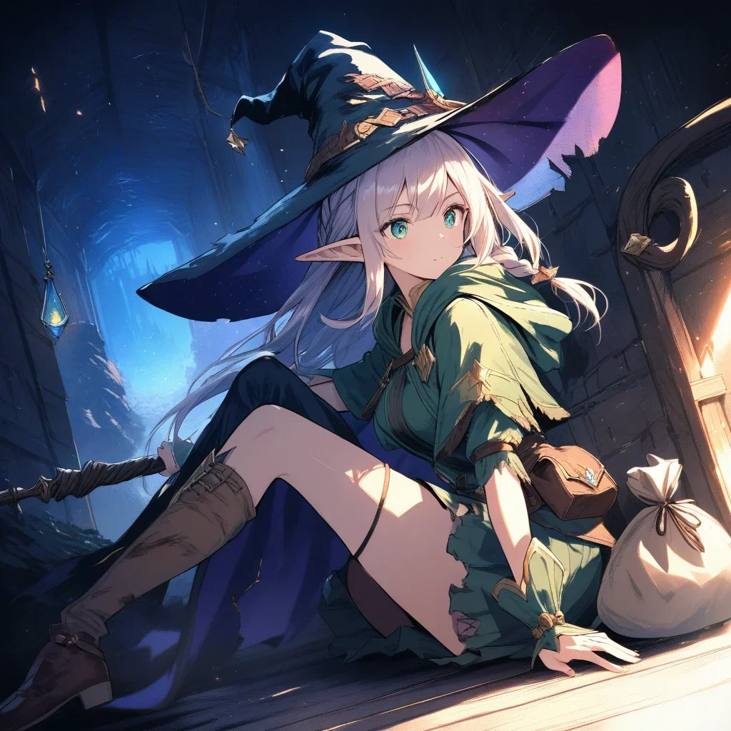fantasy elf witch dungeon masterpiece
