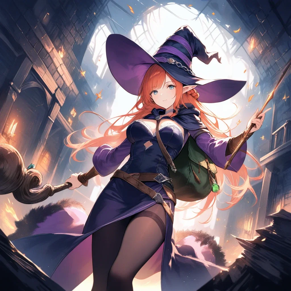 fantasy elf sorceress in dungeon