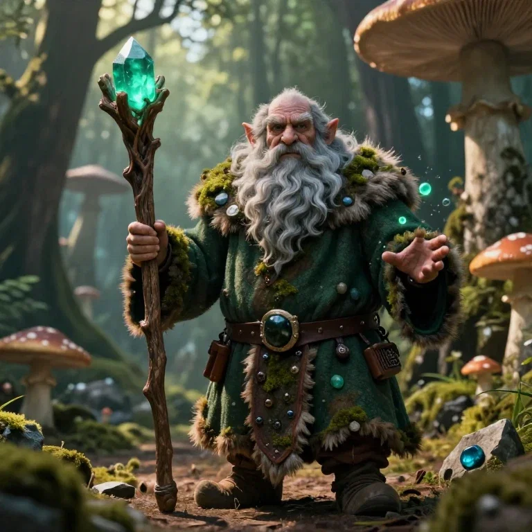 dwarven geode channeling earth magic in forest