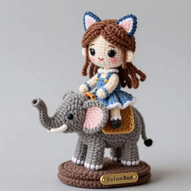 handmade yarn doll cat girl elephant