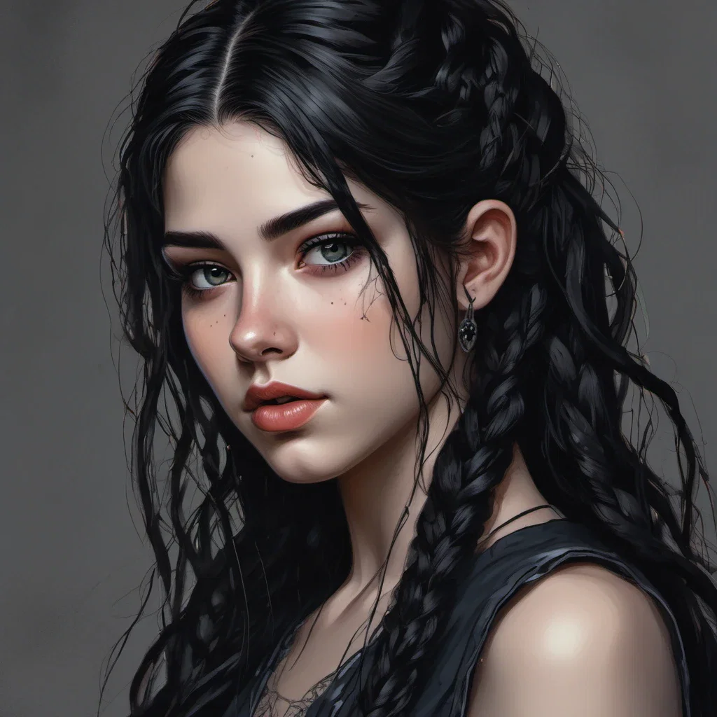 fantasy art schoolgirl portrait black hair eyes