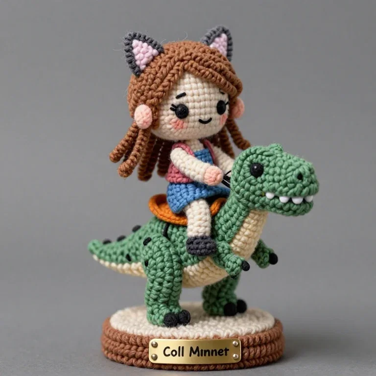 handmade yarn doll cat girl t rex