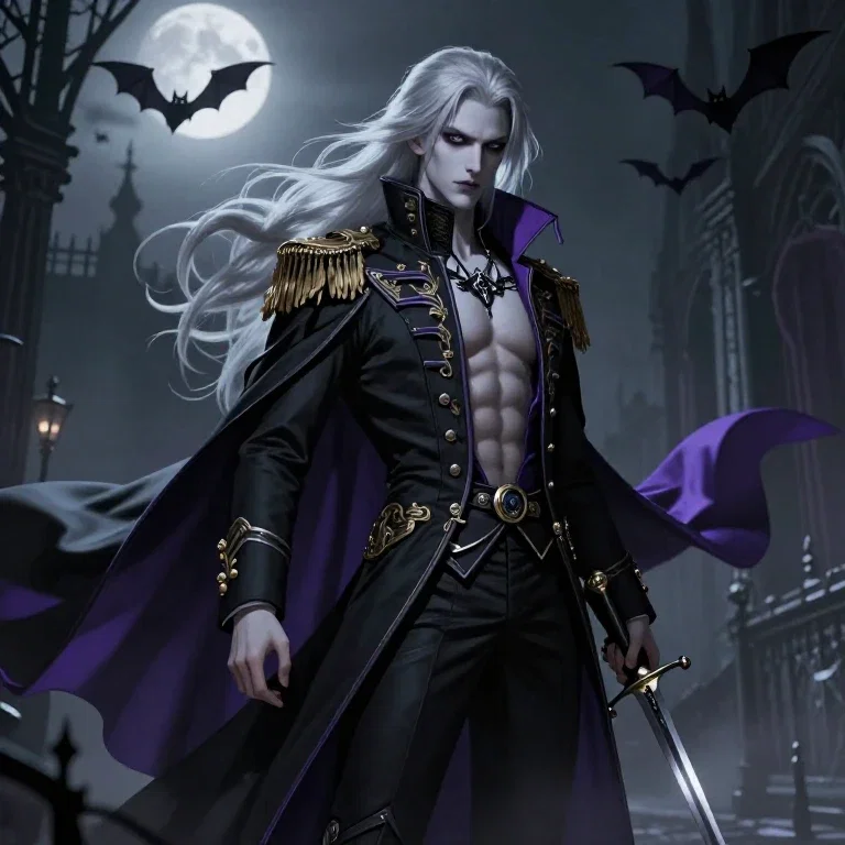 gothic prince with long silver white hair