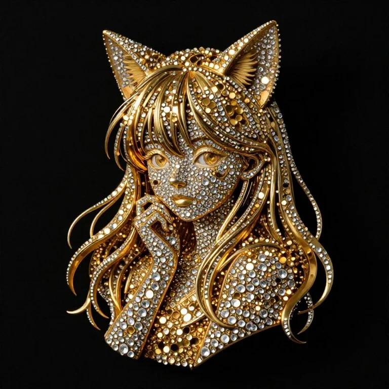 gold diamond cat girl sculpture art