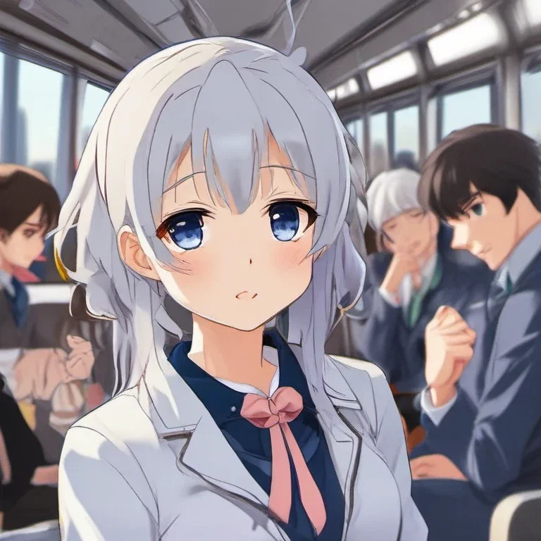 cute high school girl silver hair crowded train