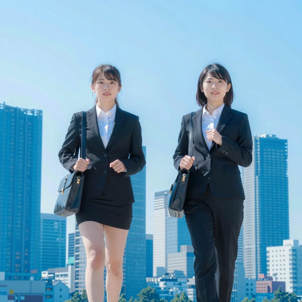 two japanese job seekers in tokyo morning
