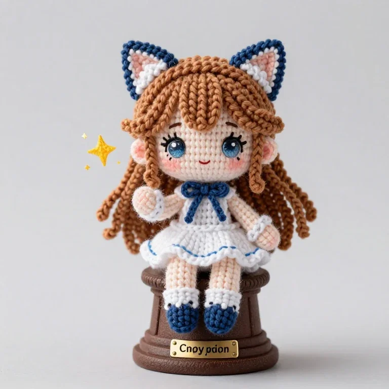 magical cat girl yarn doll handcrafted