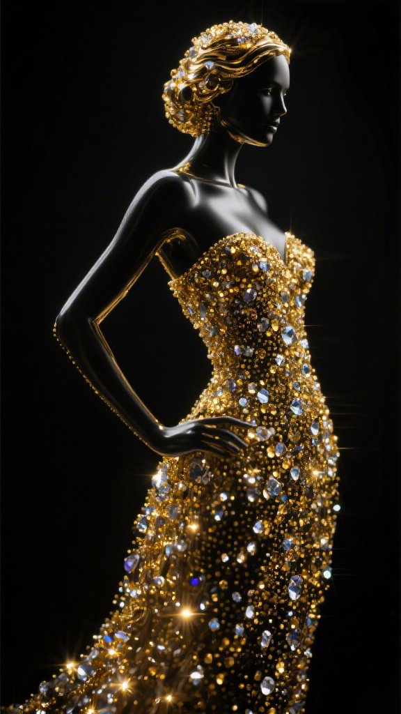 gold diamond sculpture of elegant woman
