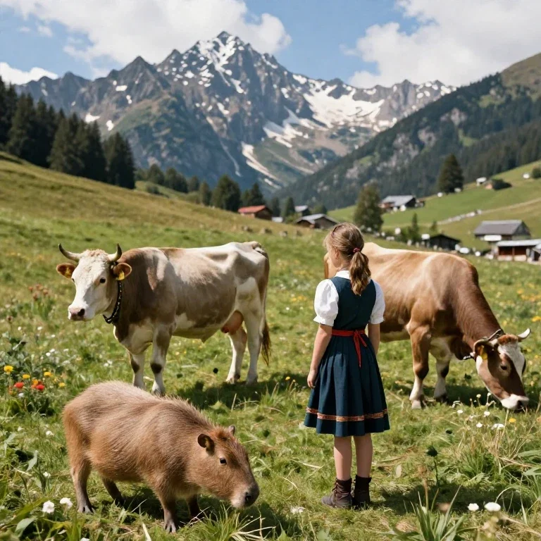 alpine pasture cows tyrolean girl capybaras