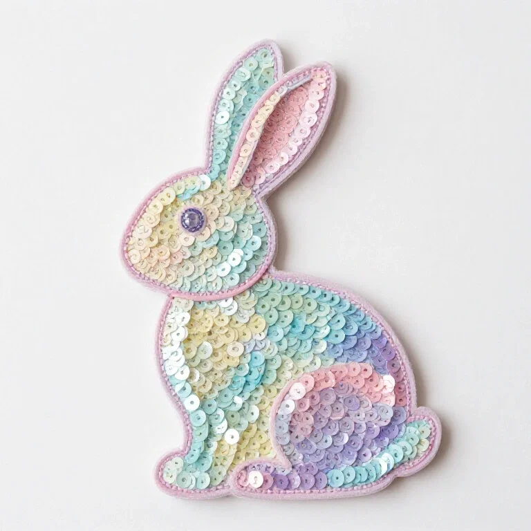 easter bunny silhouette hand stitched sequins beads