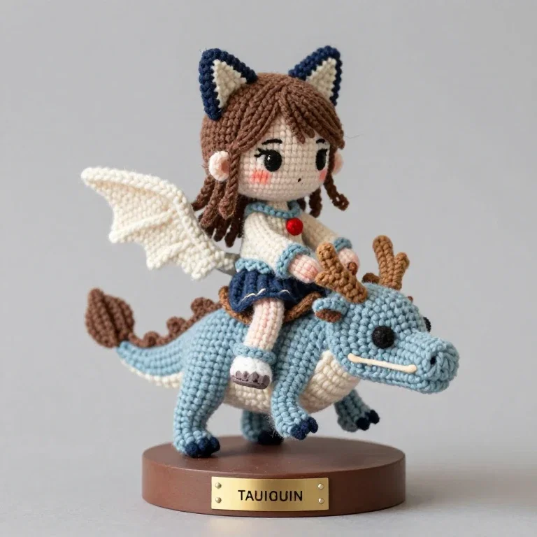 cat eared girl riding dragon handmade doll
