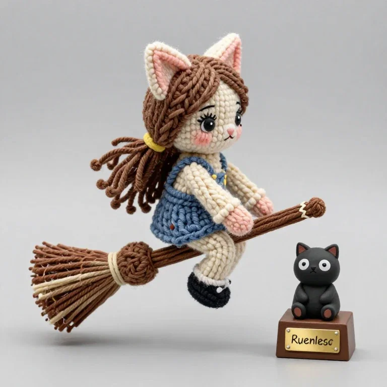handmade yarn doll magical girl cat ears