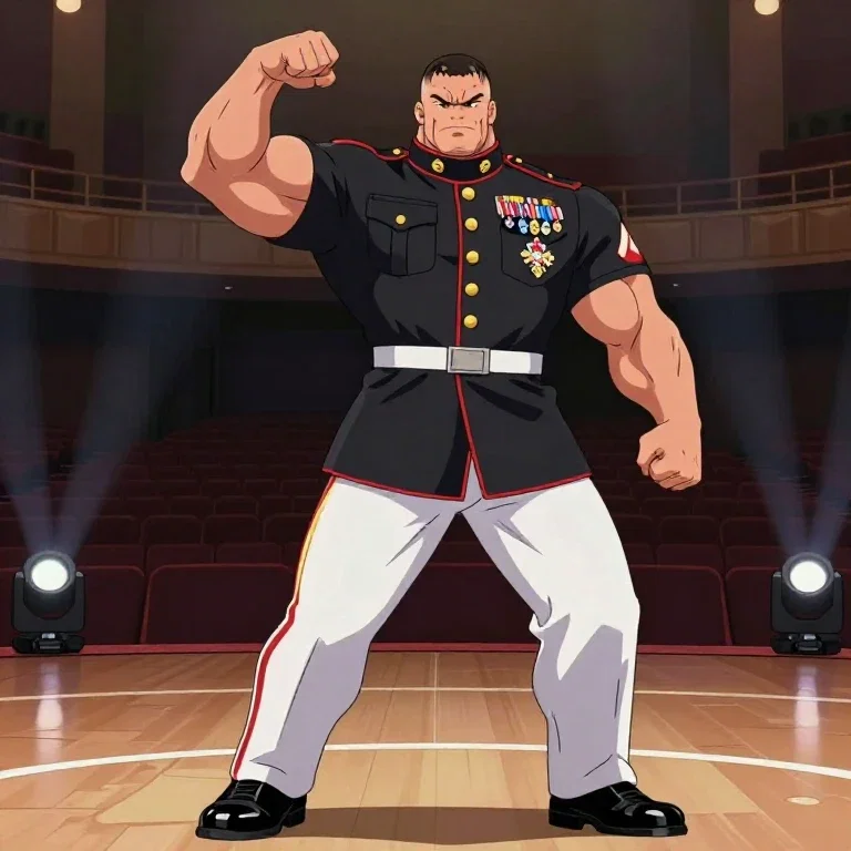 anime marine bodybuilder stage pose
