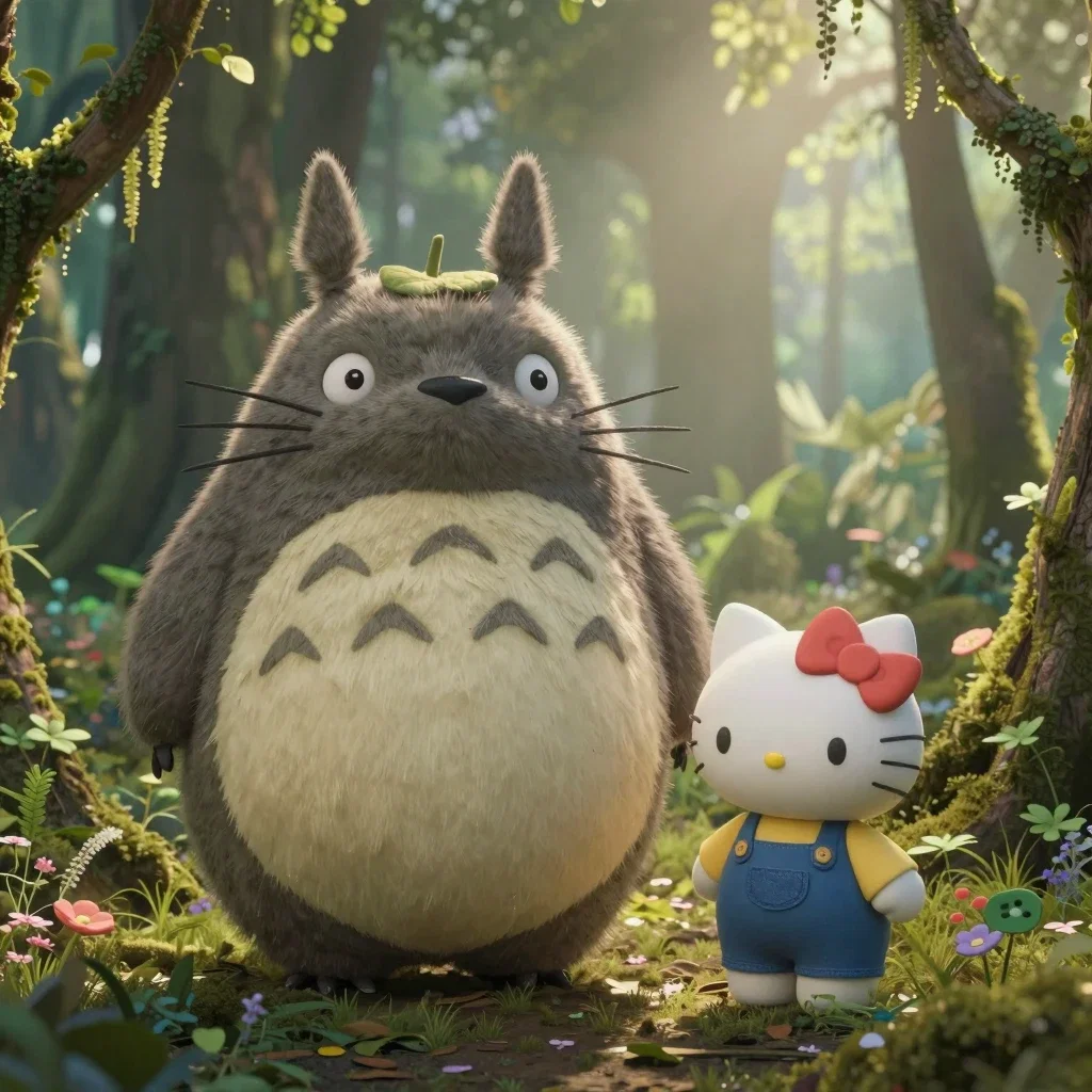 totoro hello kitty meet forest
