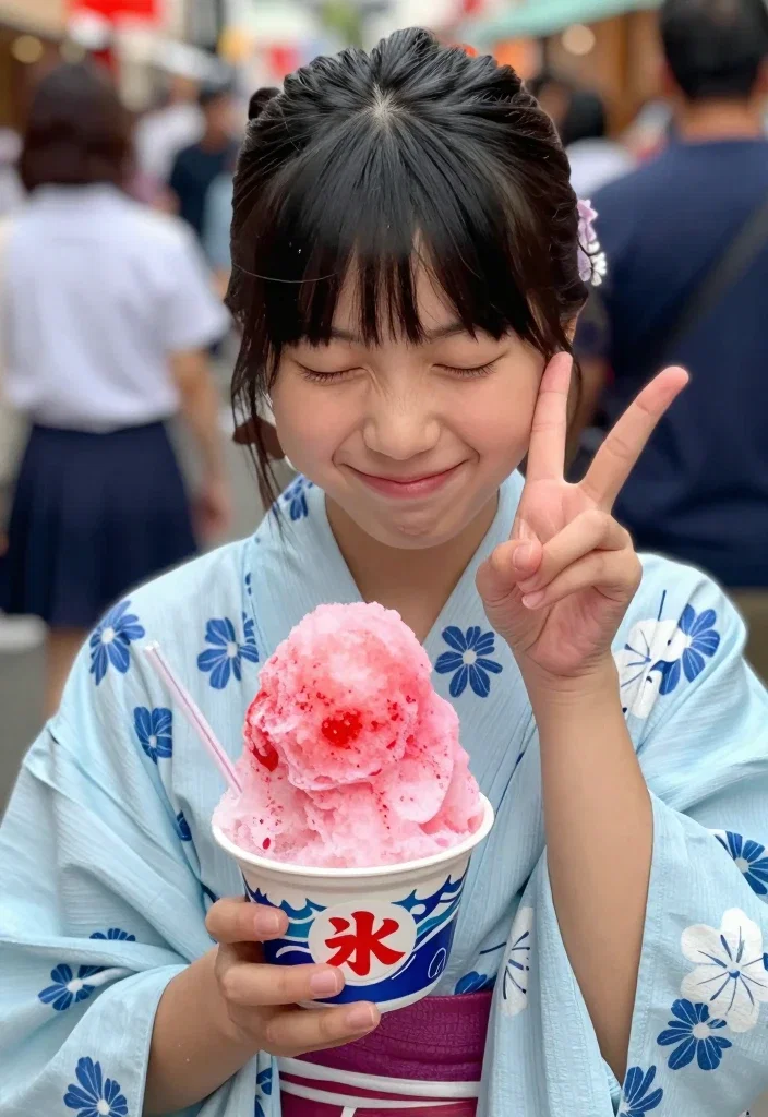 japanese girl festival shaved ice joy