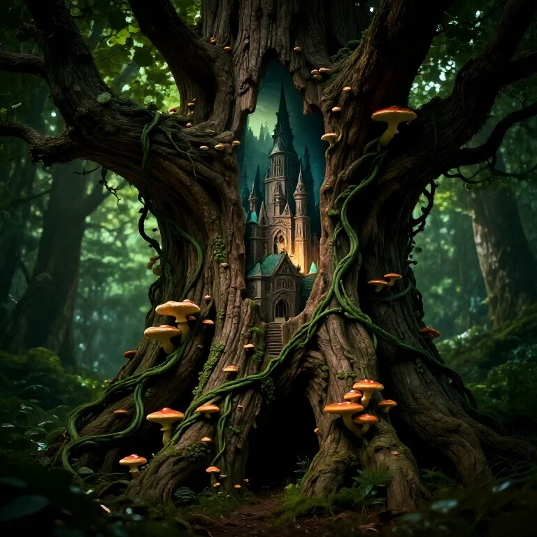 elven city inside hollow tree