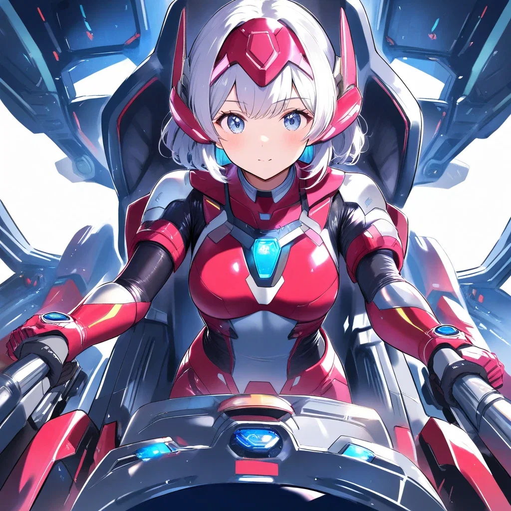 cute beautiful girl in powered suit cockpit
