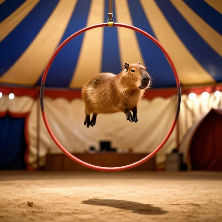 circus tent capybara jumping hoop
