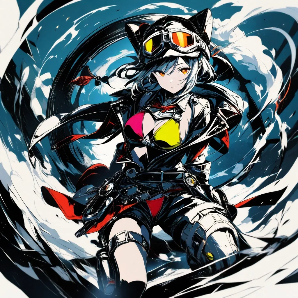 artistic woman in colorful bikini with goggles