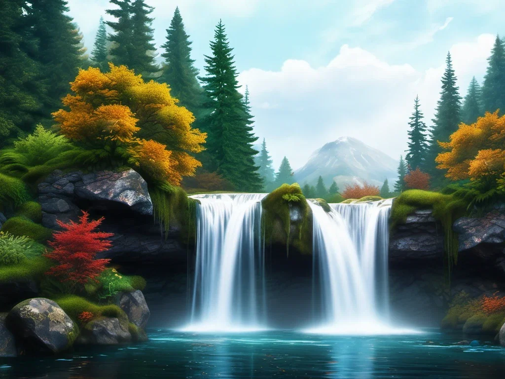 majestic waterfall cascading into crystal clear pool