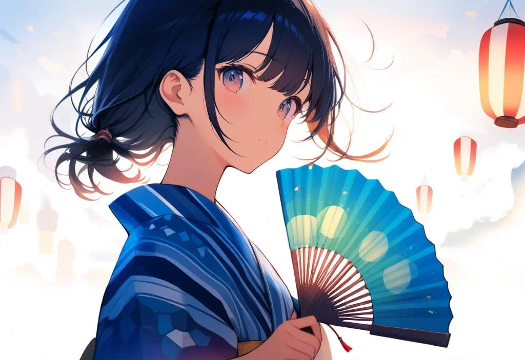 pop patterned cami yukata woman fan