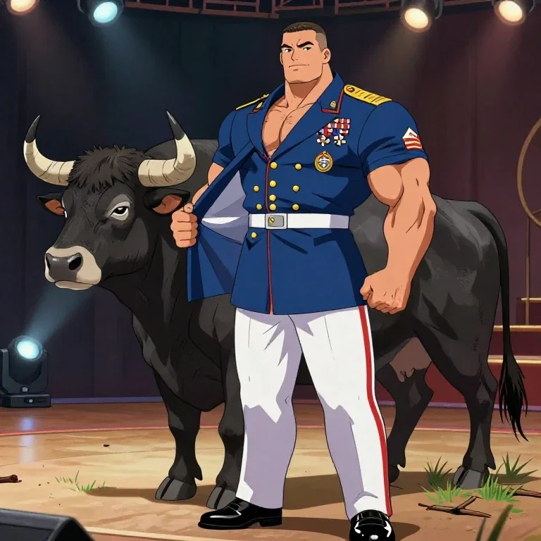 anime marine bodybuilder stage illustration