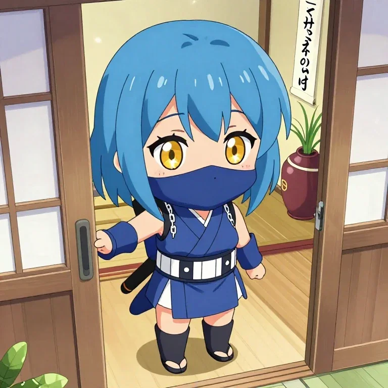 chibi anime kunoichi opening door