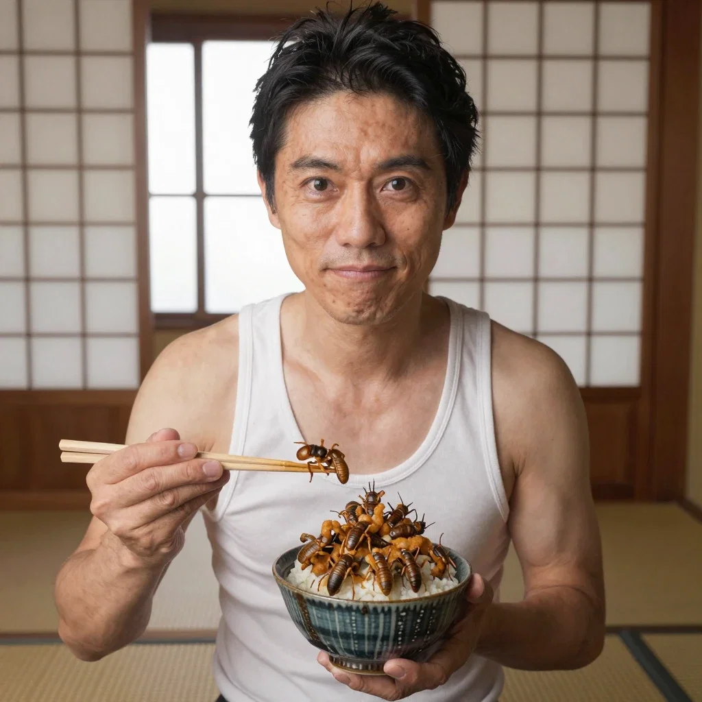japanese man eating fried hornets rice