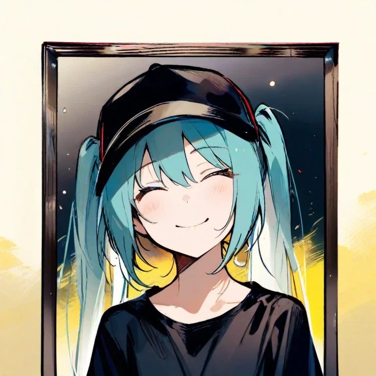 hatsune miku watercolor painting smile yellow background