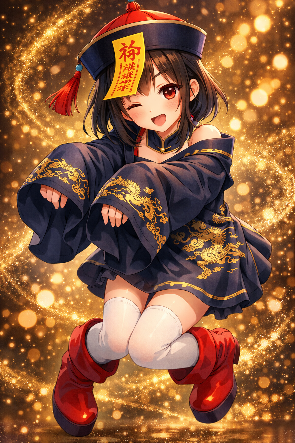 cute chinese jiangshi anime girl in traditional costume