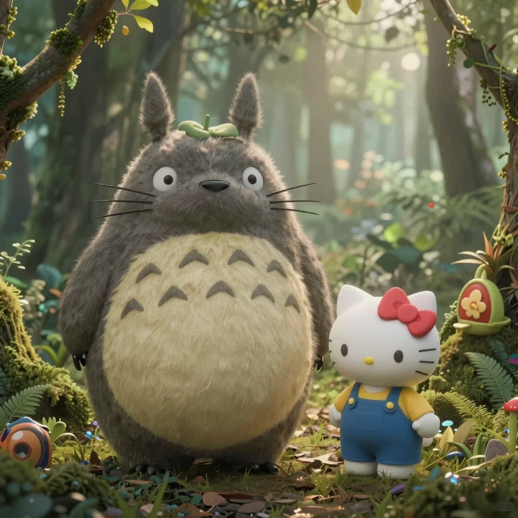 totoro hello kitty meet forest