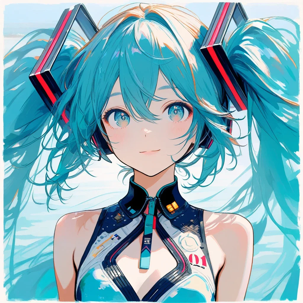 hatsune miku oil painting golden hour sunlight
