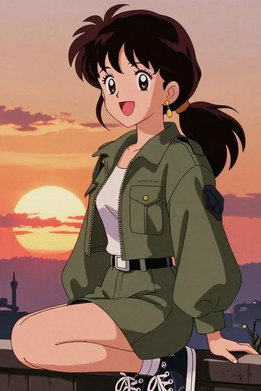 anime woman sunset gaze
